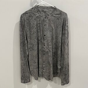 John Varvatos Washed Gray Long-Sleeve Band Collar shirt